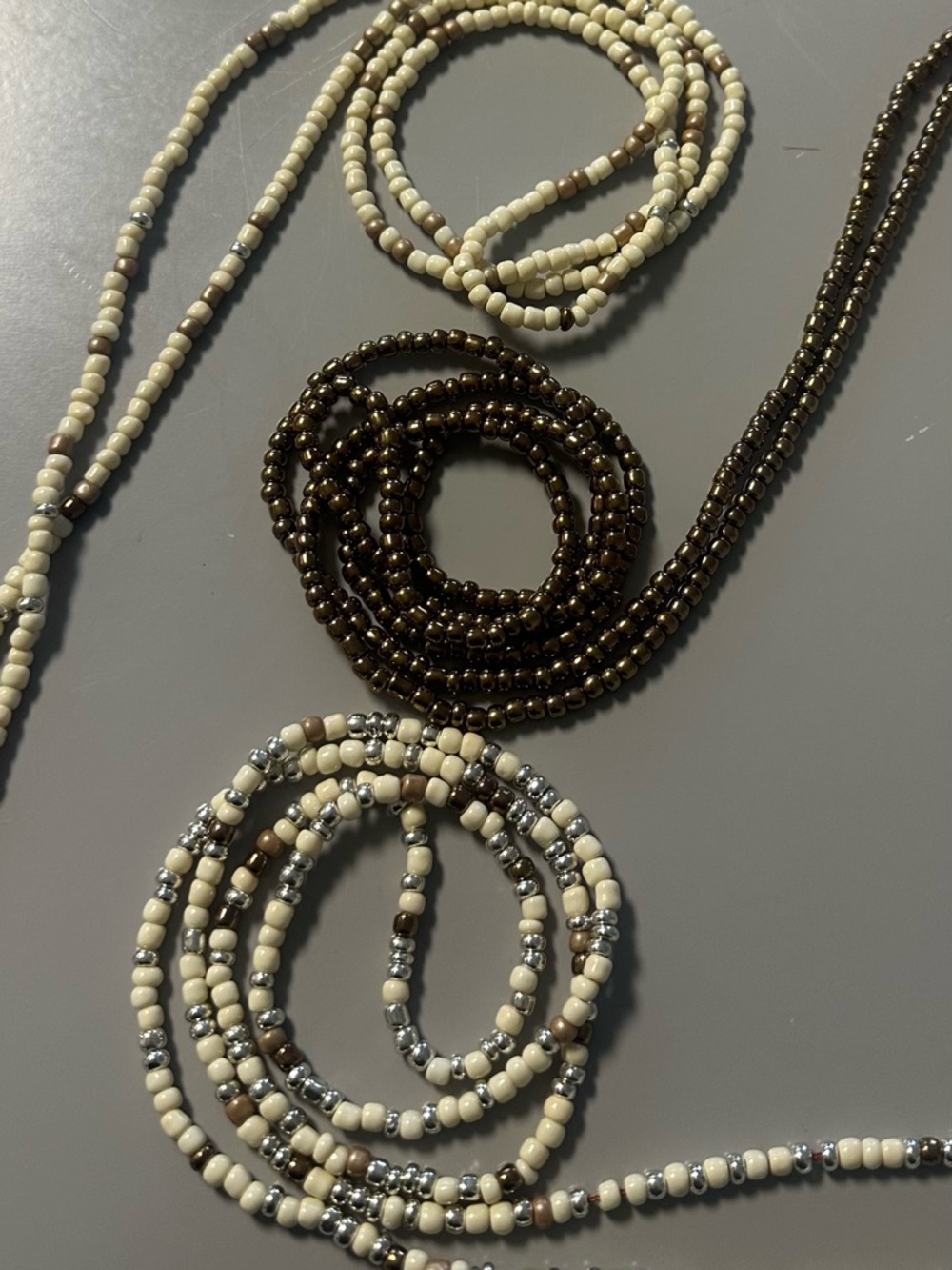 3 pcs Ivory and Brown Waist bead Set